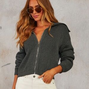 VICI Cozy Chic Zip Up Cardigan Charcoal Grey L